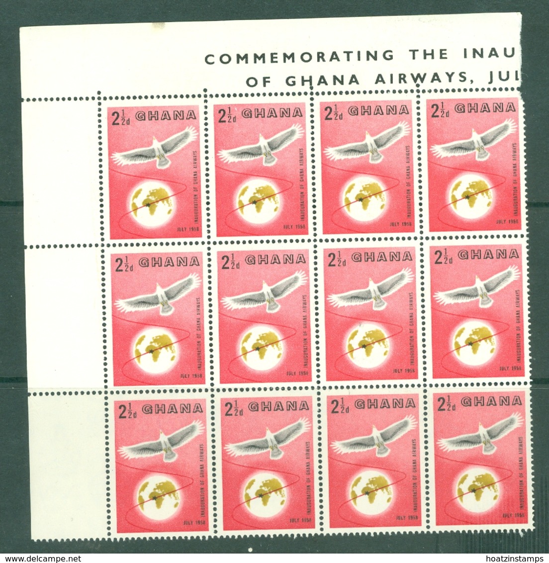 Ghana: 1958   Inauguration Of Ghana Airways  SG193  2½d    MNH Block Of 16 - Ghana (1957-...)