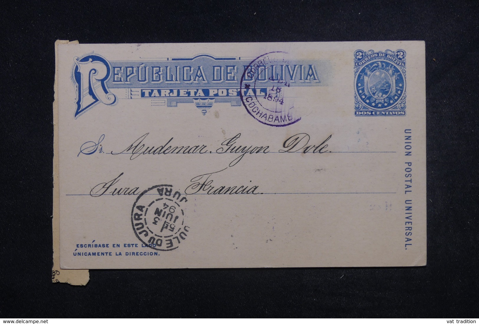 BOLIVIE - Entier Postal Commercial De Cochabamba Pour La France En 1894 - L 45629 - Bolivie