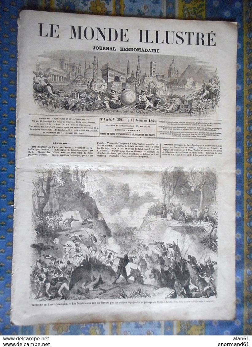 LE MONDE ILLUSTRE 12/11/1864 SAINT DOMINGUE TROUBLES GUERRE INDIENS SIOUX HOTEL HARICOTS PARIS SAINT OUEN CHOCOLAT BORDE - 1850 - 1899