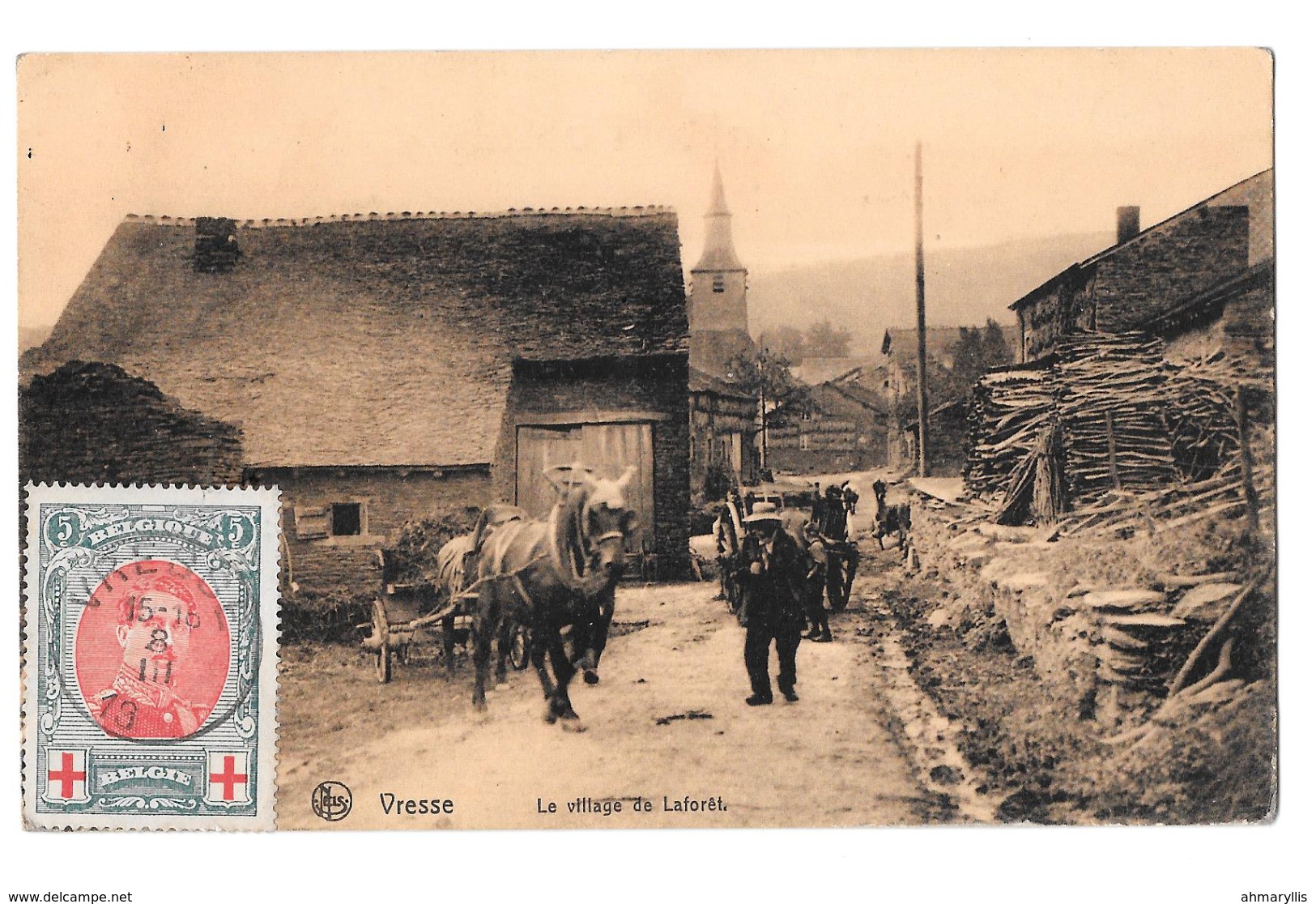 Vresse Le Village De Laforêt Attelage Cheval Timbre Croix Rouge - Vresse-sur-Semois