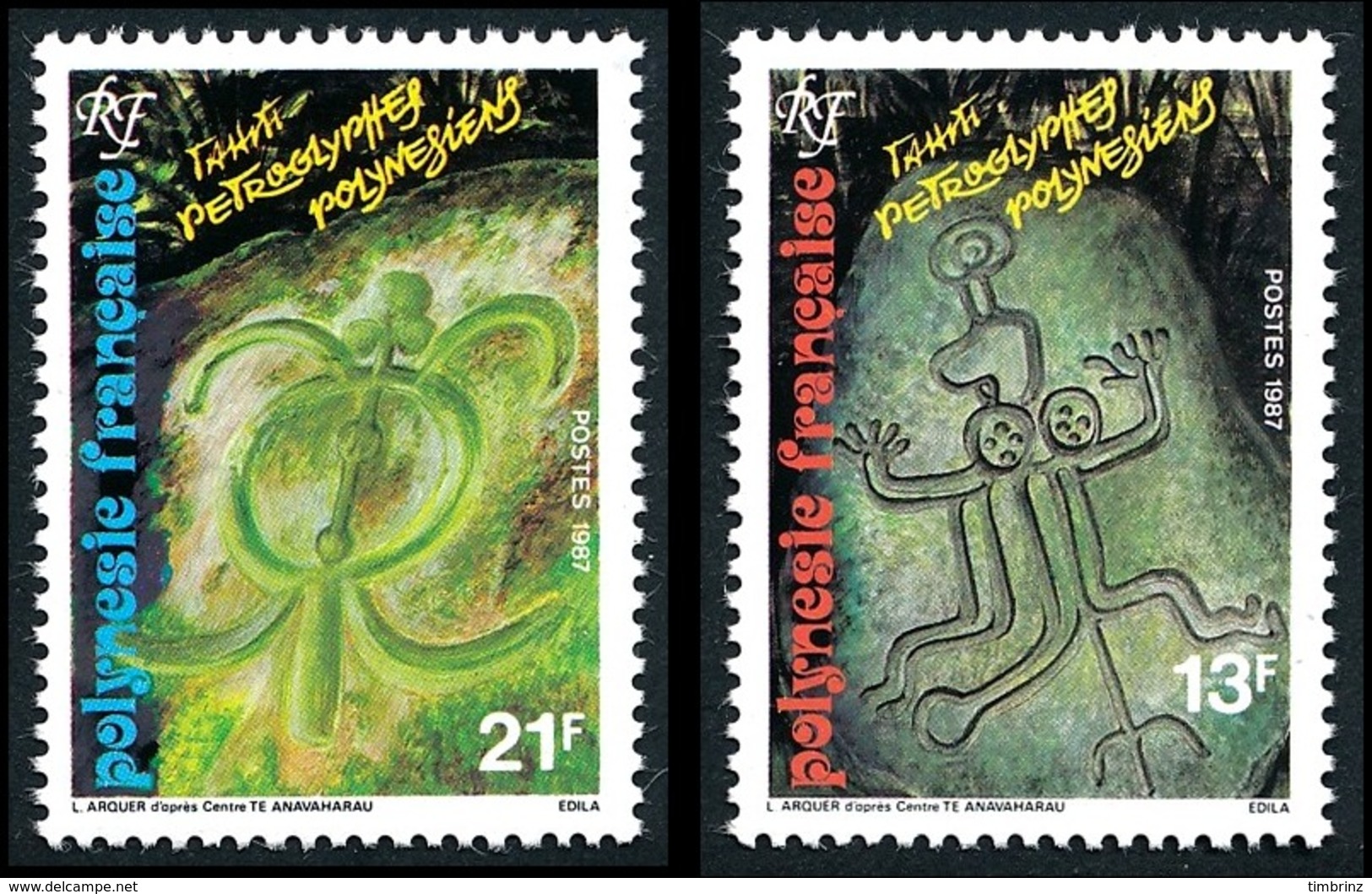 POLYNESIE 1987 - Yv. 280 Et 281 **   Cote= 1,30 EUR - Pétroglyphes Polynésiens  (2 Val.)  ..Réf.POL24529 - Neufs