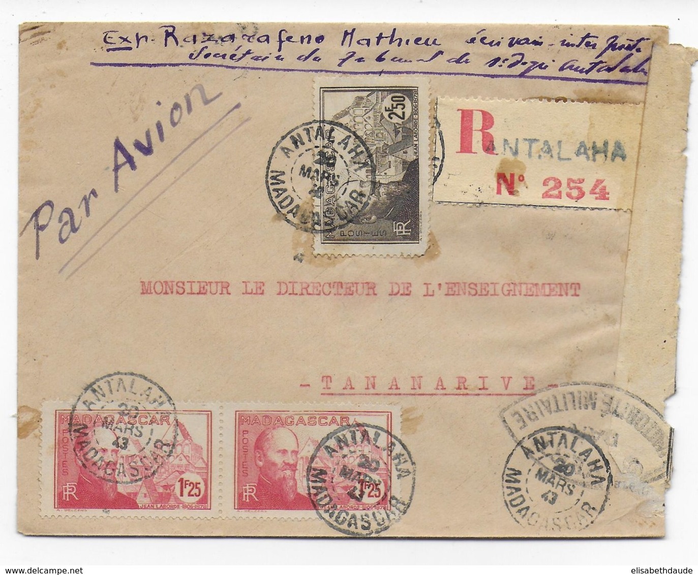 MADAGASCAR - 1943 - LETTRE RECOMMANDEE De ANTALAHA Avec CENSURE ! - Lettres & Documents