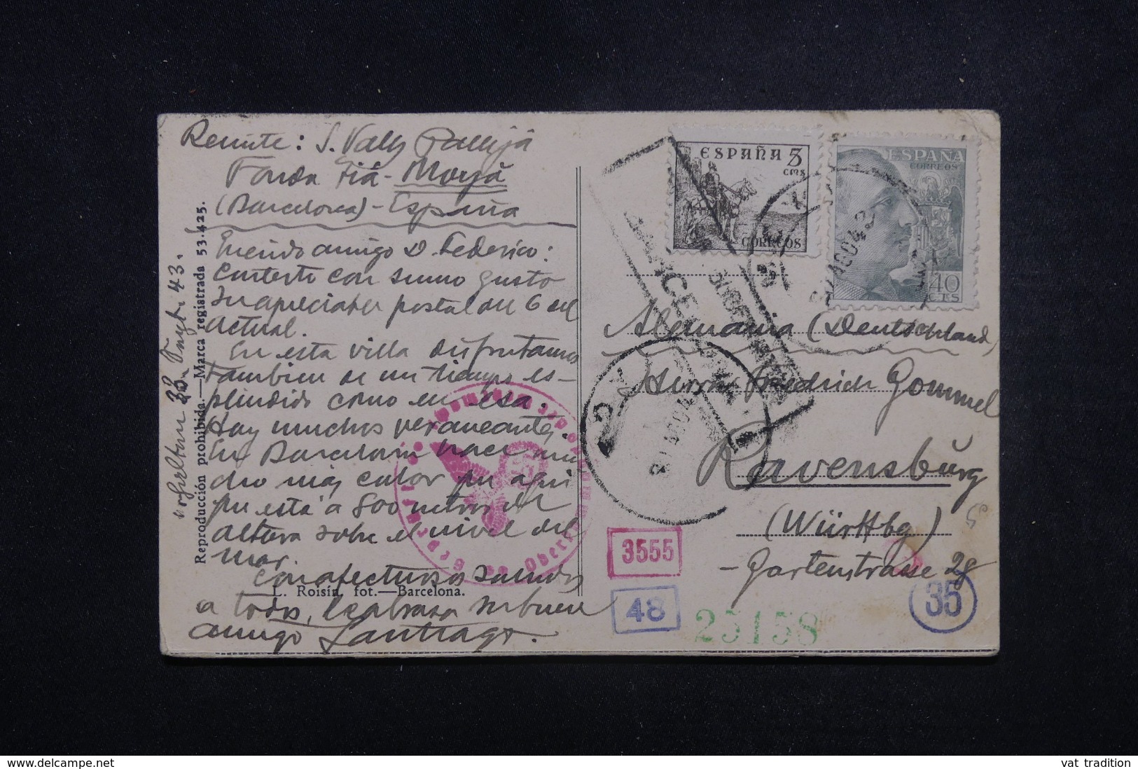 ESPAGNE - Carte Postale De Barcelone Pour L' Allemagne En 1942 Avec Contrôles Postaux - L 45657 - Marcas De Censura Nacional