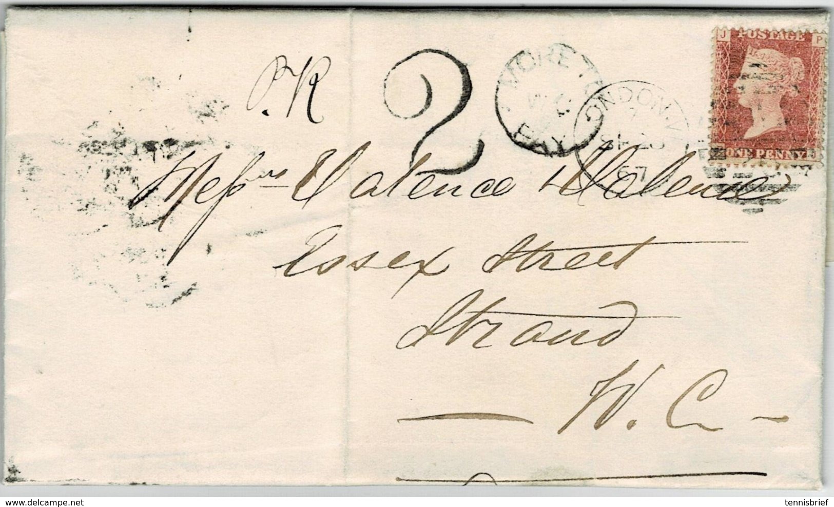 1867, 1 P. And Tax Postmark " 2 " , A2493 - Lettres & Documents