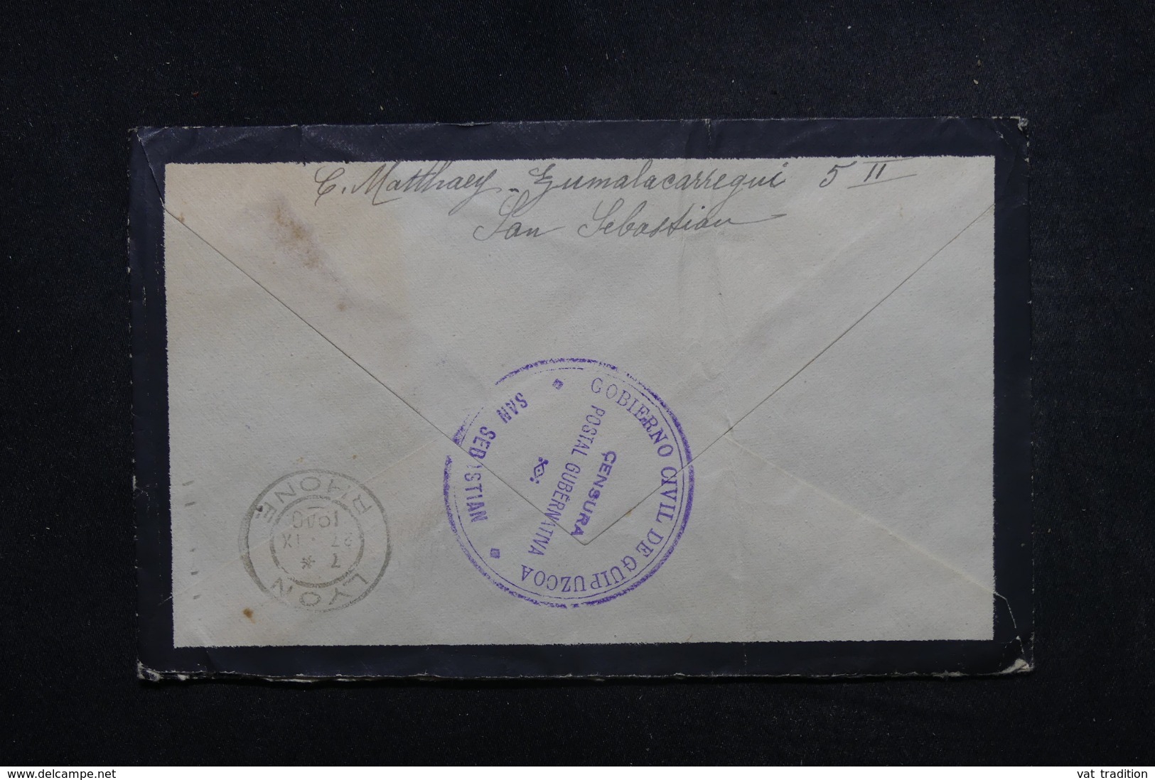 ESPAGNE - Cachet De Censure De Gubérnativa Sur Enveloppe De San Sebastian En 1940 Pour La France - L 45659 - Marcas De Censura Nacional