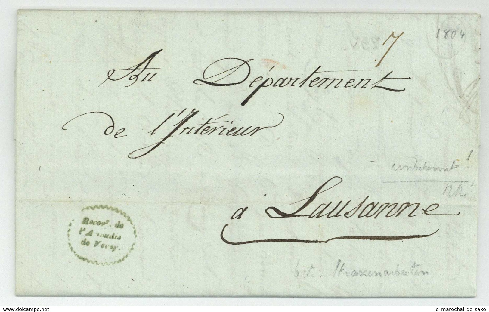 Schweiz Suisse Waadt Vaud 1804 Vevey Marque Postale Rarissime - ...-1845 Precursores