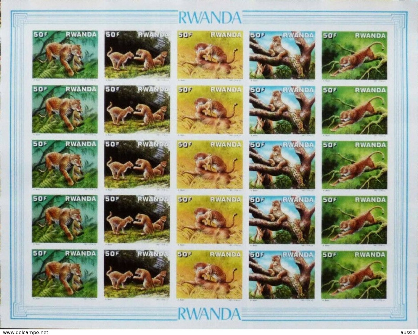 Rwanda Ruanda 1987 OBCn° 1310-1314 Non Dentélé Ongetand *** MNH  Cote 220 Euro Faune Feuillet Complète - Neufs