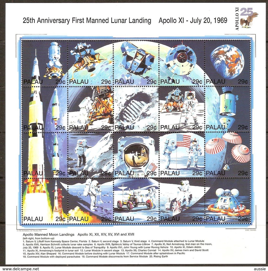 Palau 1994 Yvertn° 647-666 *** MNH Cote 20 Euro 25e Anniversaire Premier Homme Sur La Lune - Palau