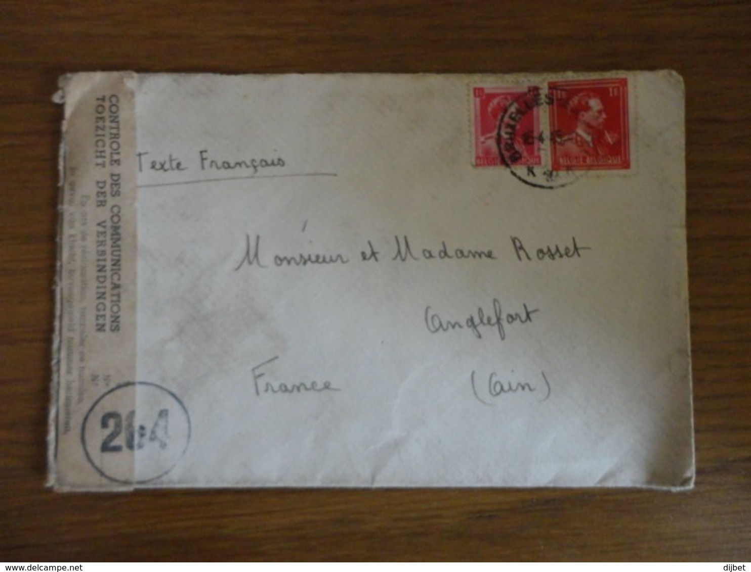 LETTRE DE BELGIQUE POUR LA FRANCE AVEC CONTROLE DES COMMUNICATIONS 16/04/1945 - Other & Unclassified