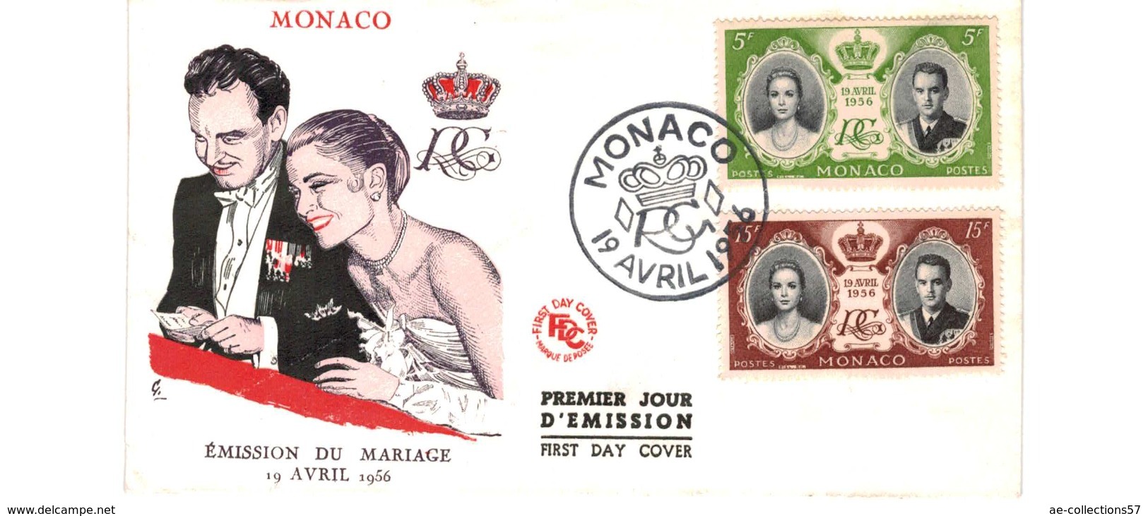 Enveloppe Premier Jour / Monaco   / Emission Du Mariage / 19 Avril 1956 - FDC