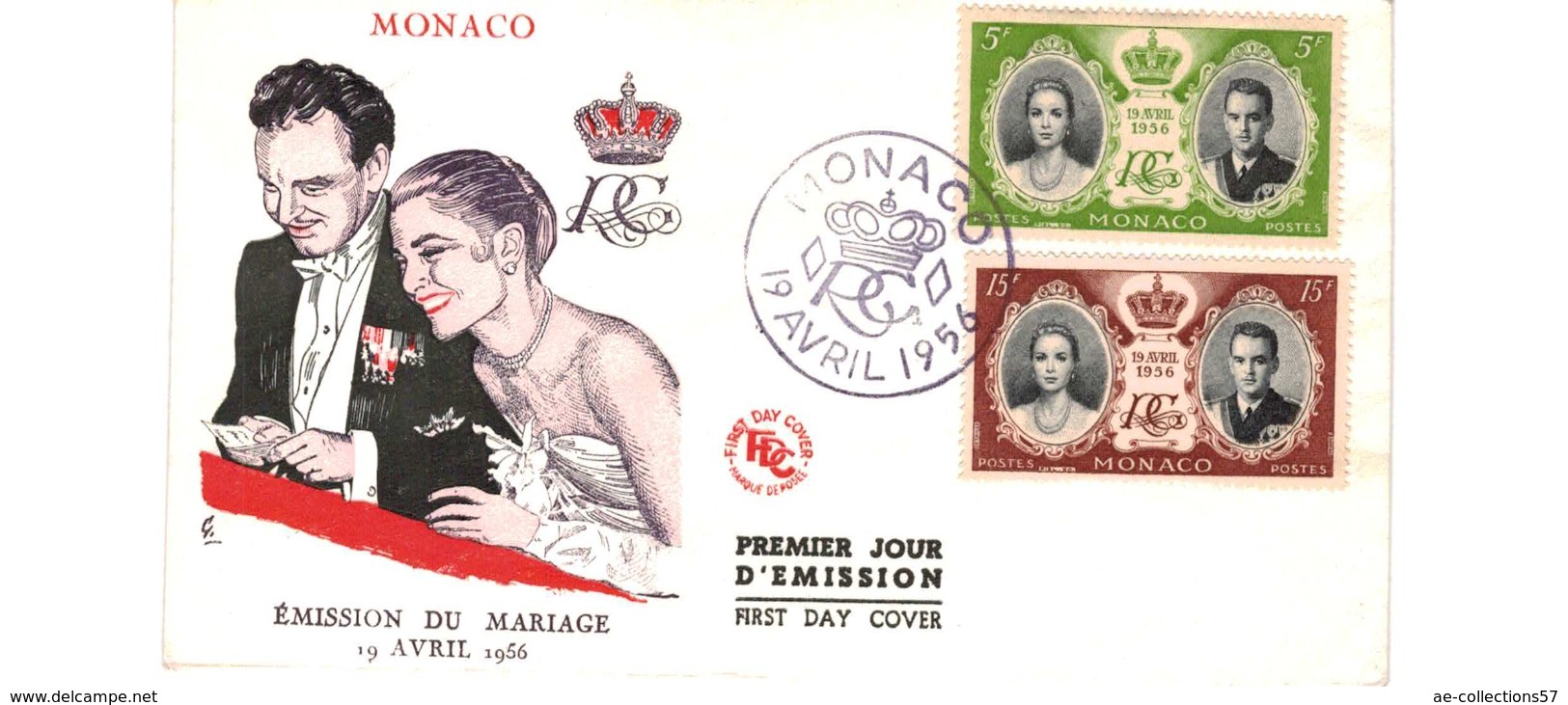 Enveloppe Premier Jour / Monaco   / Emission Du Mariage / 19 Avril 1956 - FDC