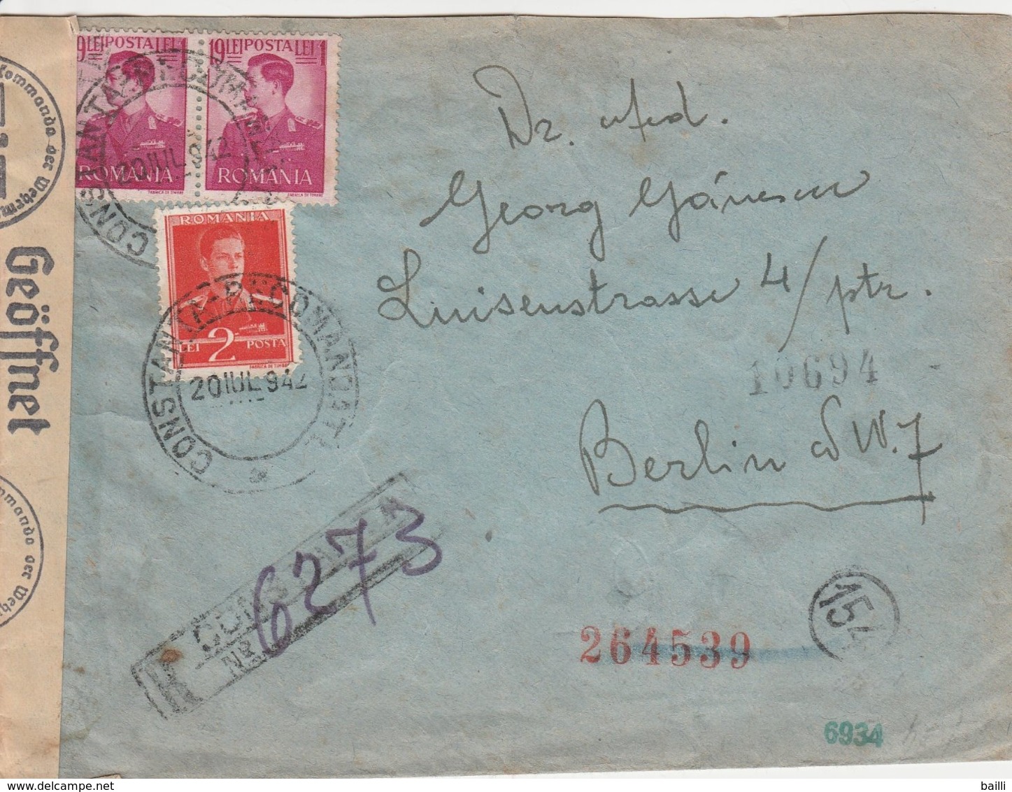 Roumanie Lettre Censurée Pour L'Allemagne 1942 - Marcofilia