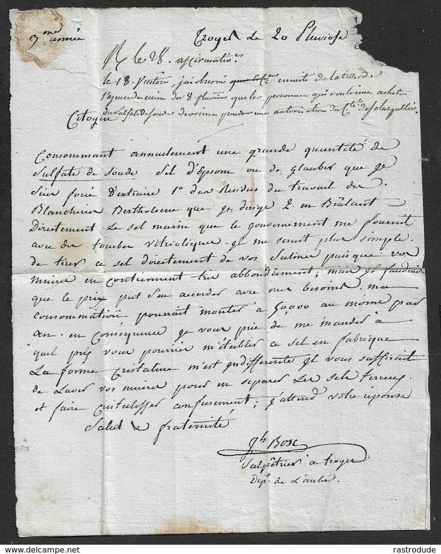 LAC - 9 TROYES (AUBE) - Au DIRECTEUR DE LA SALINE DE CHAUX - Texte Faisant Référence à L'achat De Sel - 1801-1848: Vorläufer XIX