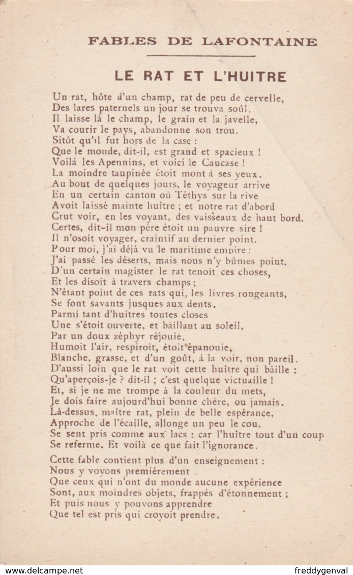 FABLES DE LA FONTAINE LE  RAT ET L,HUITRE - Contes, Fables & Légendes