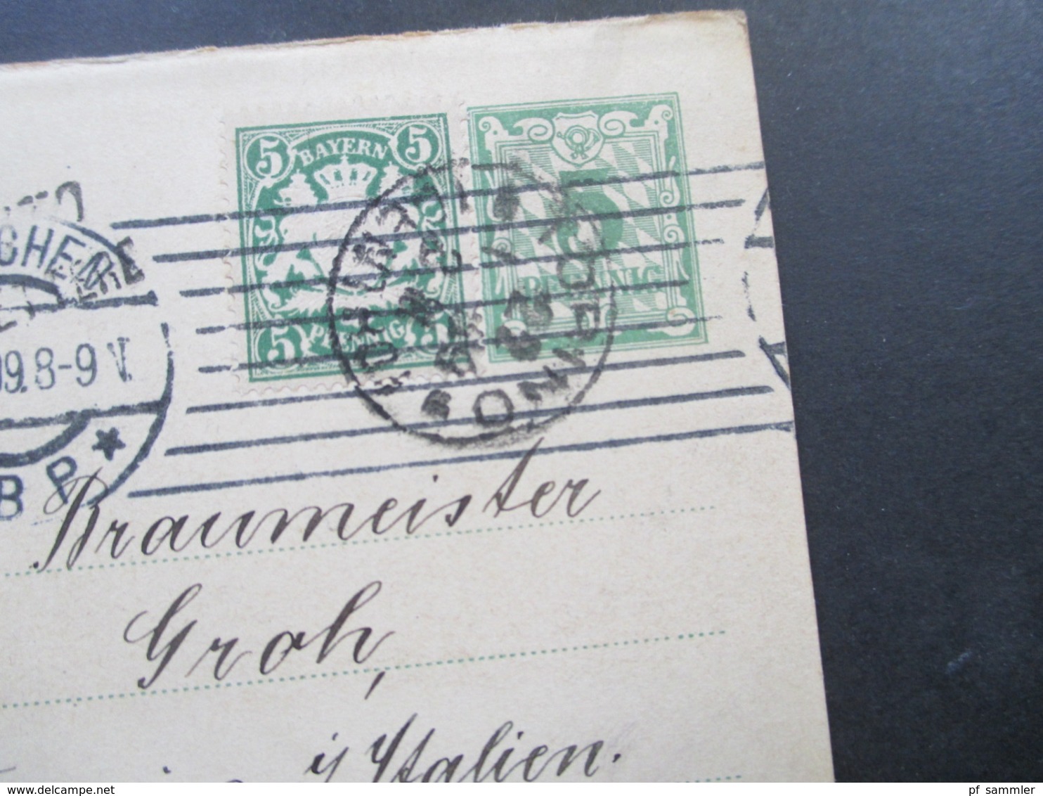 AD Bayern 1909 Doppelkarte Frage / Antwort P 81 Zusatzfrankatur Nach Turin Stempel Sconosciuto Dai Portalettere - Postwaardestukken