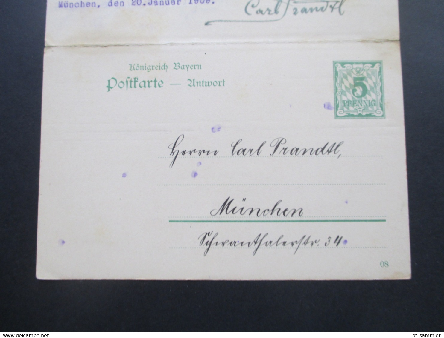 AD Bayern 1909 Doppelkarte Frage / Antwort P 81 Zusatzfrankatur nach Turin Stempel Sconosciuto Dai Portalettere