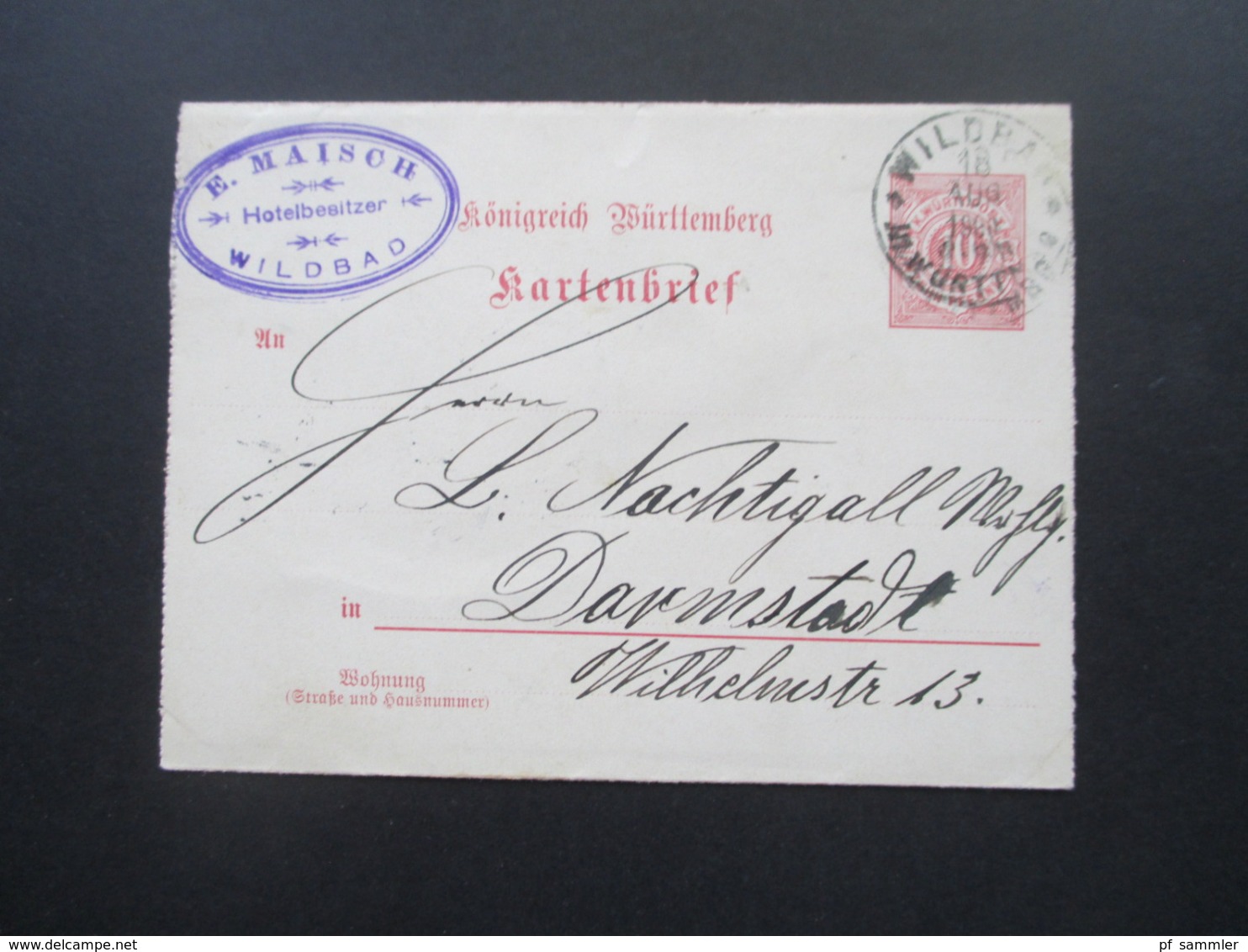 Altdeutschland Württemberg 1900 Kartenbrief K1 E. Maisch Hotelbesitzer Wildbad Nach Darmstadt Gesendet! - Storia Postale