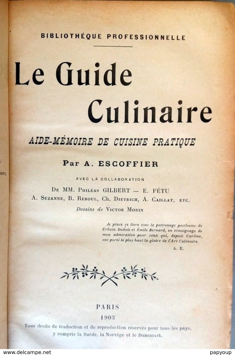 Escoffier édition Originale Guide Culinaire Autographe - Libros Autografiados