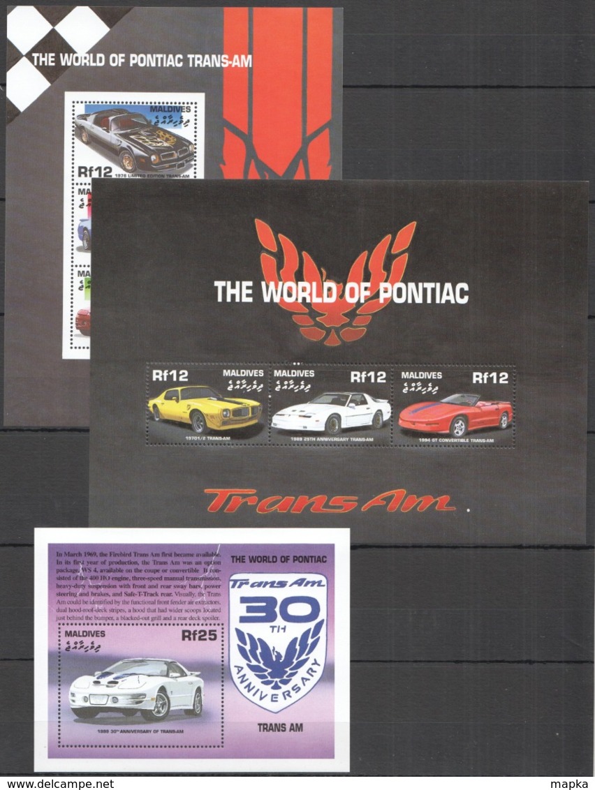 J961 MALDIVES TRANSPORT CARS THE WORLD OF PONTIAC TRANS-AM !!! 1BL+2KB MNH - Auto's