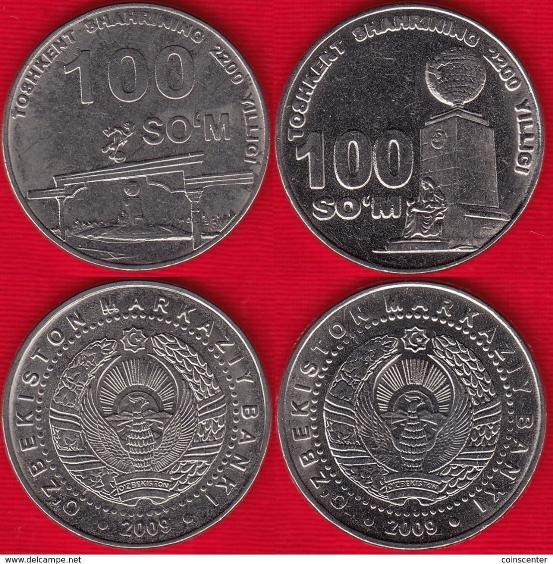 Uzbekistan Set Of 2 Coins: 100 Som 2009 "2200th Ann. Of Tashkent" AU-UNC - Uzbenisktán