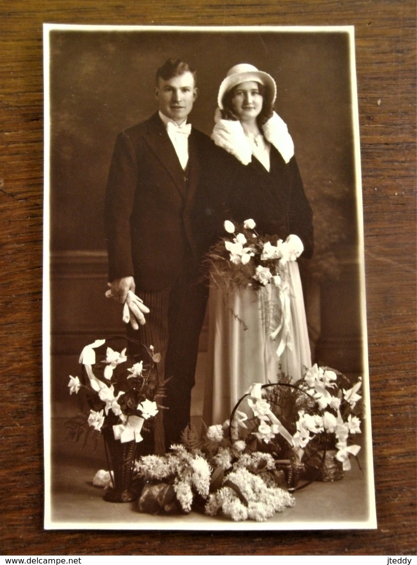 Oude Foto -postkaart Sepia  Huwelijk  Door OMER D' HAESE  AALST - Geïdentificeerde Personen