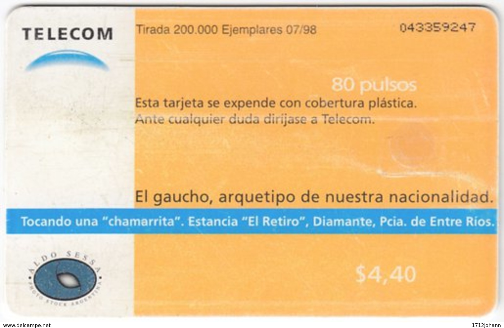 ARGENTINIA A-307 Chip Telecom - Occupation, Gaucho - Used - Argentina