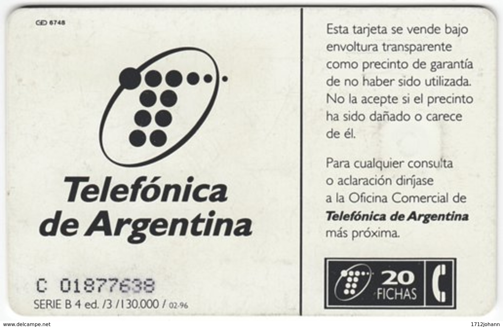 ARGENTINIA A-310 Chip Telefonica - Advertising, Chewing Gum - Used - Argentinien