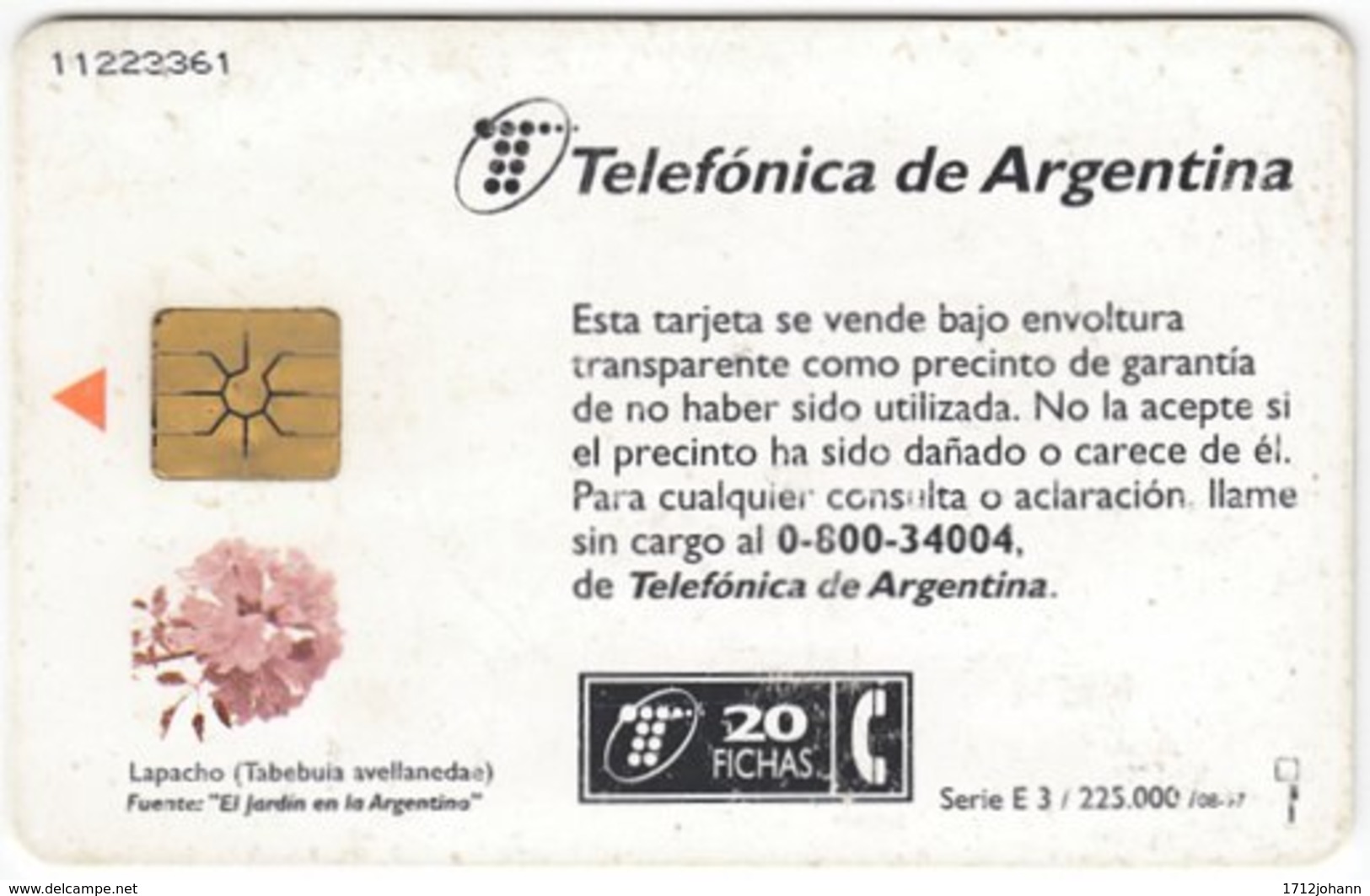 ARGENTINIA A-334 Chip Telecom - Plant, Flower - Used - Argentine