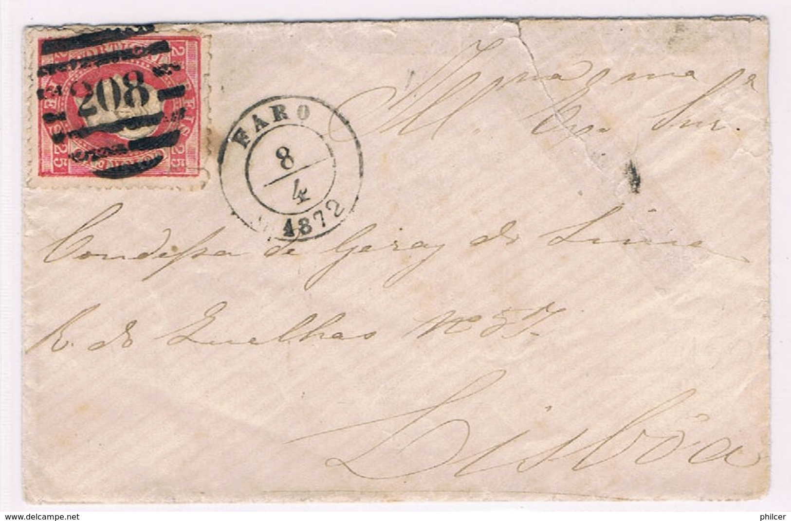 Portugal, 1870/6, # 40 Dent. 12 3/4, Tipo XIII, Faro-Lisboa - Lettres & Documents