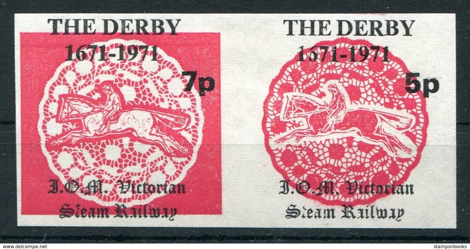 1971 Isle Of Man I.O.M. Victorian Steam Railway "The Derby" Horse Race, Mint Imperf Pair - Isle Of Man