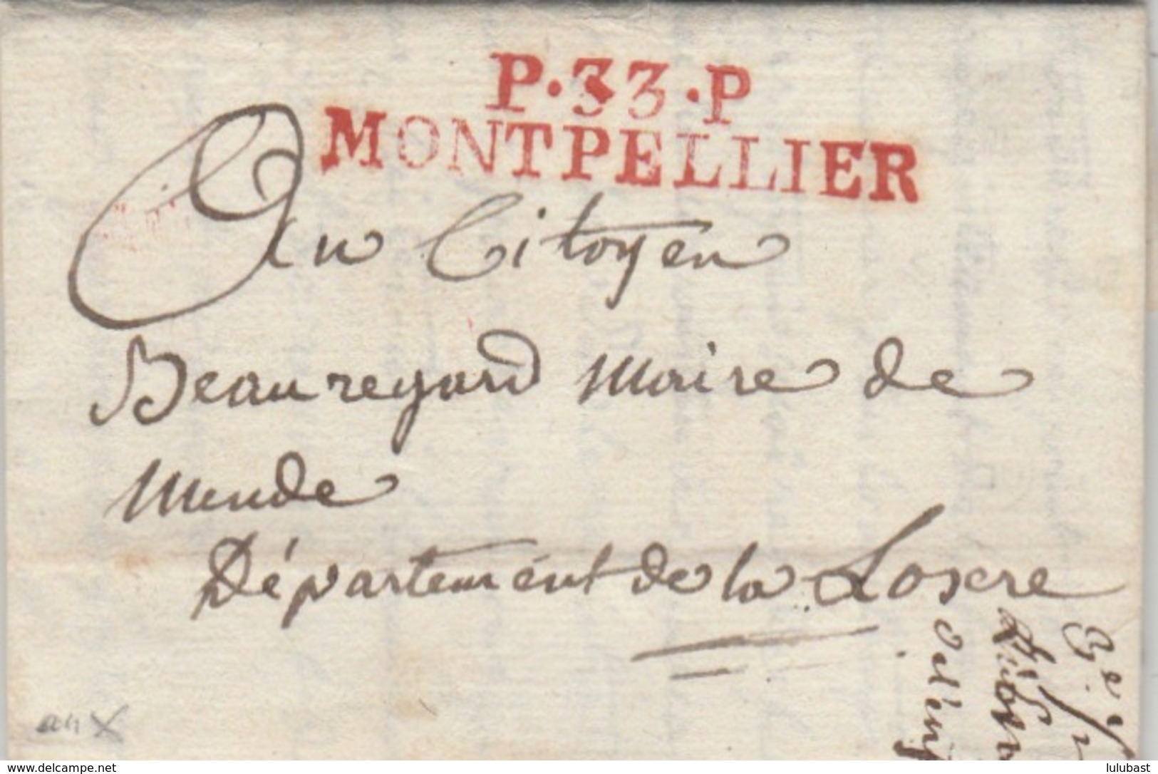 P.33.P MONTPELLIER (rouge - Superbe) : Pour Le Maire De Mende. - 1801-1848: Précurseurs XIX