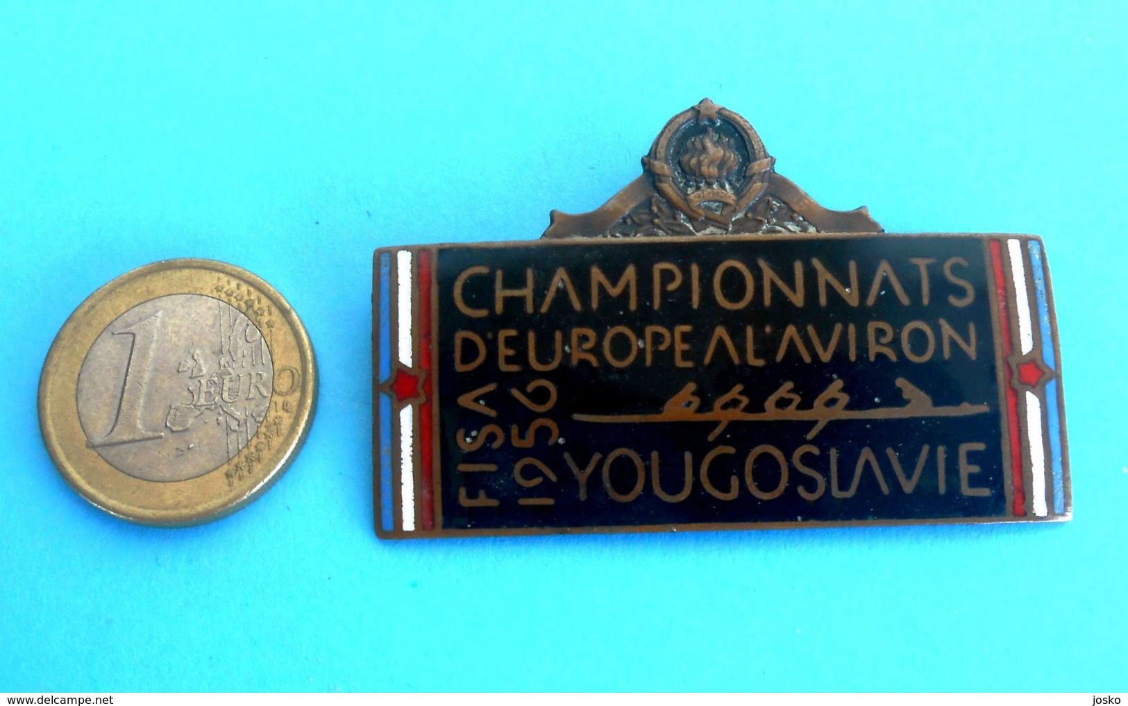 1956 FISA EUROPEAN ROWING CHAMPIONSHIP - Large Participant Enamel Badge * Aviron Rudersport Rudern Rudernd Remo Remare - Rudersport