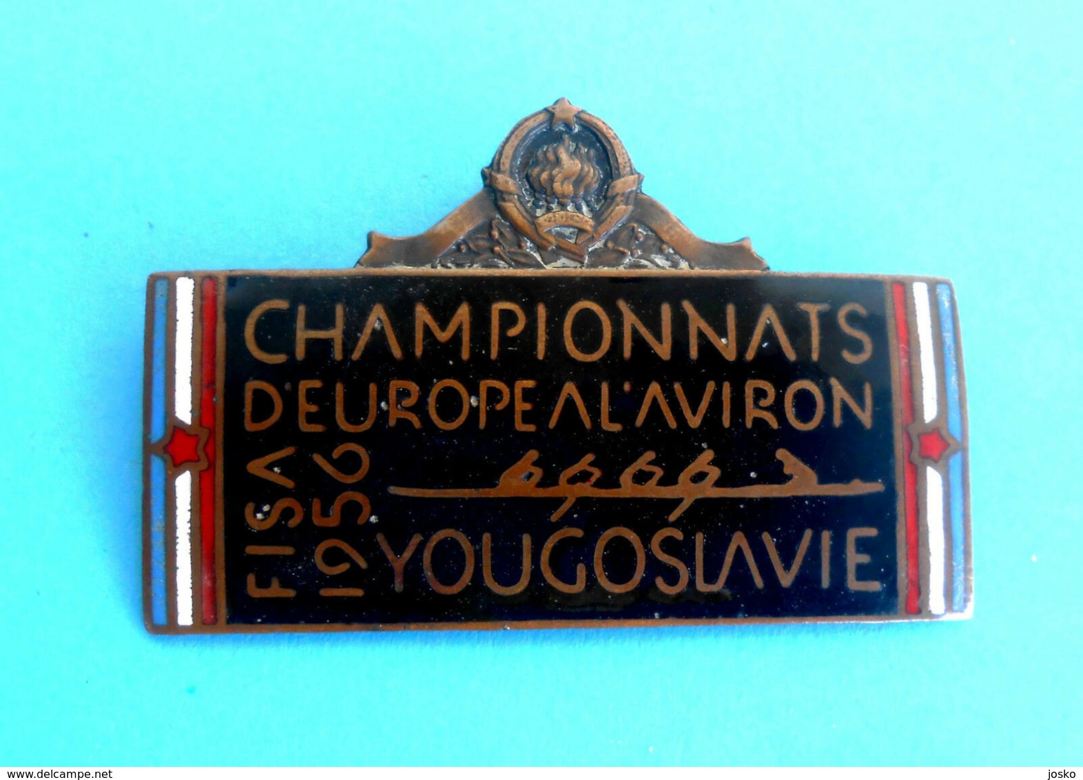 1956 FISA EUROPEAN ROWING CHAMPIONSHIP - Large Participant Enamel Badge * Aviron Rudersport Rudern Rudernd Remo Remare - Aviron