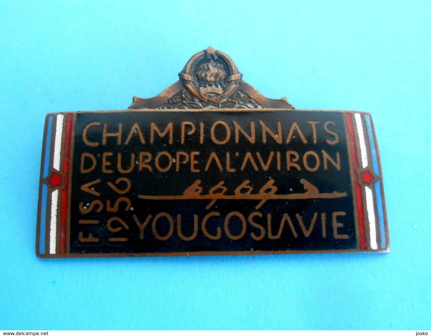1956 FISA EUROPEAN ROWING CHAMPIONSHIP - Large Participant Enamel Badge * Aviron Rudersport Rudern Rudernd Remo Remare - Rowing
