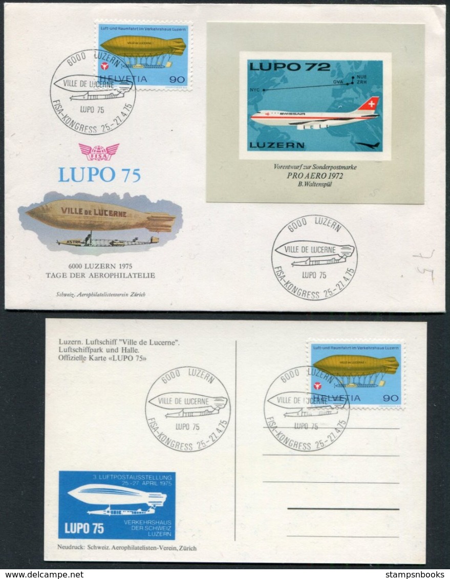 1975 Switzerland LUPO 75 FISA Congress Luzern Postcard + Cover. Airship - Covers & Documents