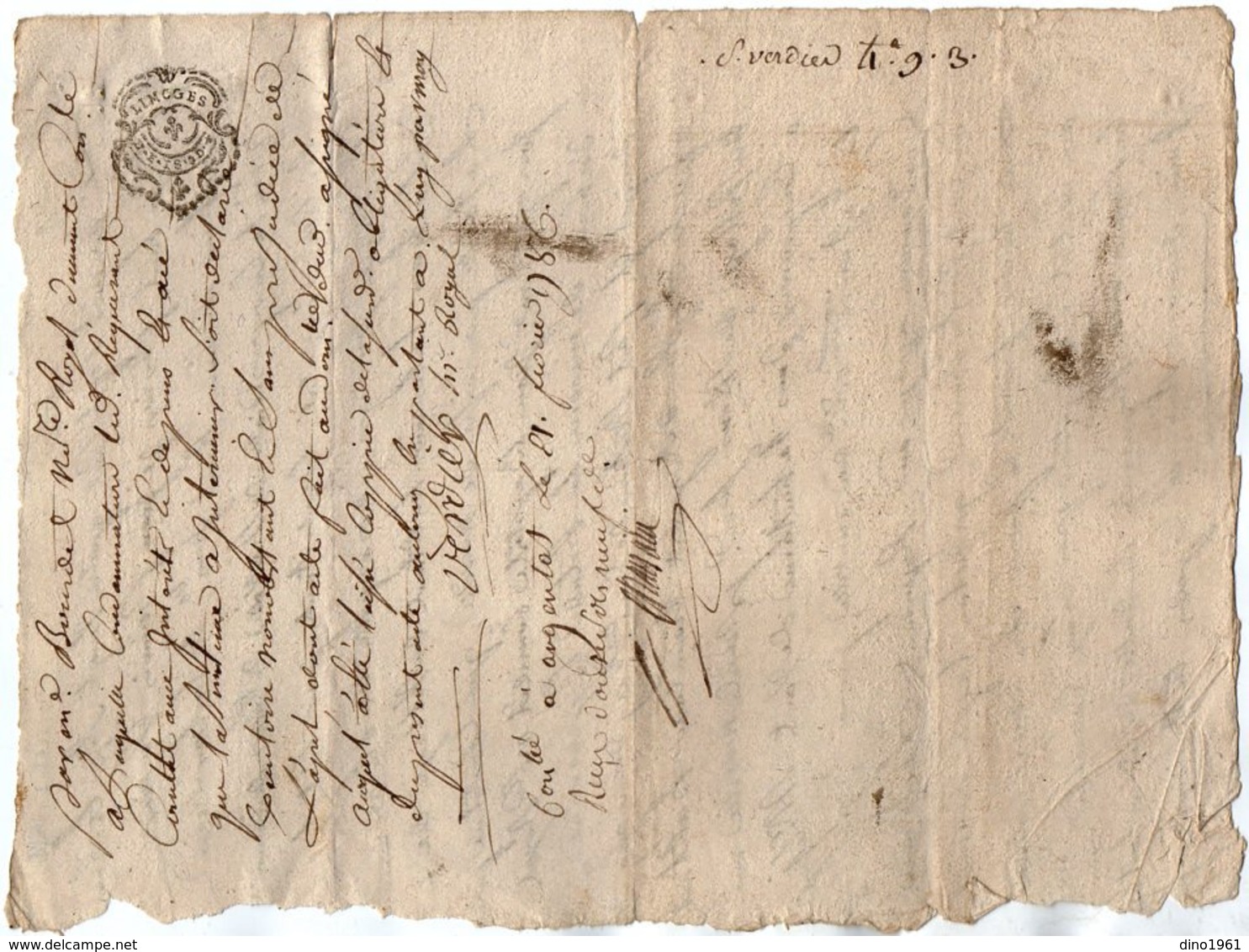 VP15.975 - ARGENTAT - Cachet De Généralité De LIMOGES - Acte De 1786 Concernant Mr LACHAMP à NEUVILLE - Seals Of Generality