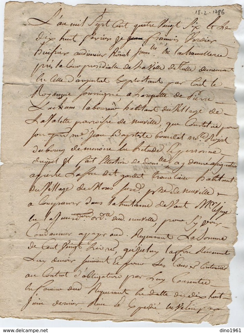 VP15.975 - ARGENTAT - Cachet De Généralité De LIMOGES - Acte De 1786 Concernant Mr LACHAMP à NEUVILLE - Matasellos Generales