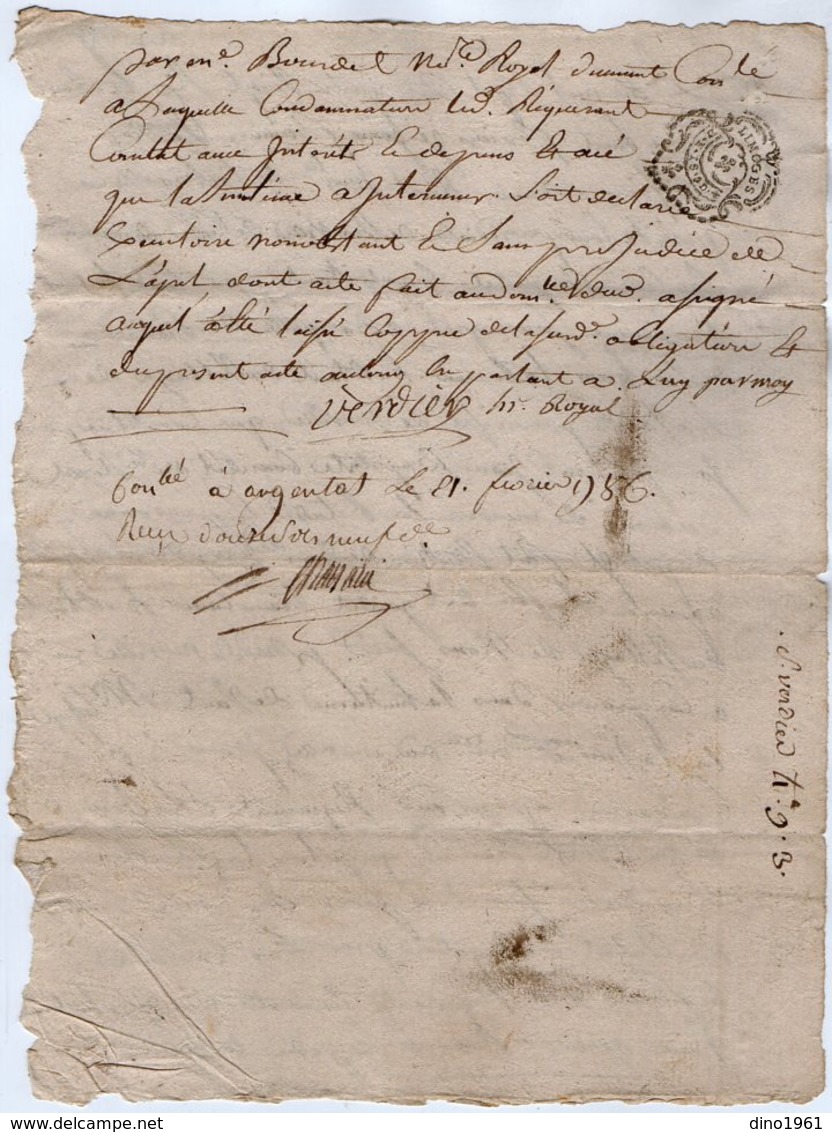 VP15.975 - ARGENTAT - Cachet De Généralité De LIMOGES - Acte De 1786 Concernant Mr LACHAMP à NEUVILLE - Seals Of Generality