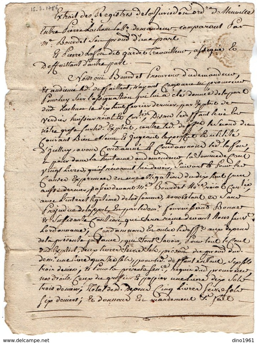 VP15.976 - ARGENTAT - Cachet De Généralité De LIMOGES - Acte De 1786 - Mr LACHAMP Contre Mr LAFON à NEUVILLE - Matasellos Generales