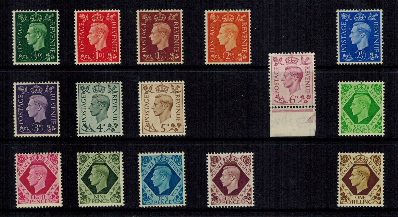 GREAT BRITAIN GEORGE VI 1937 DEFINITIVE SG 462- SG 475 SET OF 15 STAMPS MINT NEVER HINGED MNH [1/- LIGHTLY MOUNTED MINT] - Nuovi