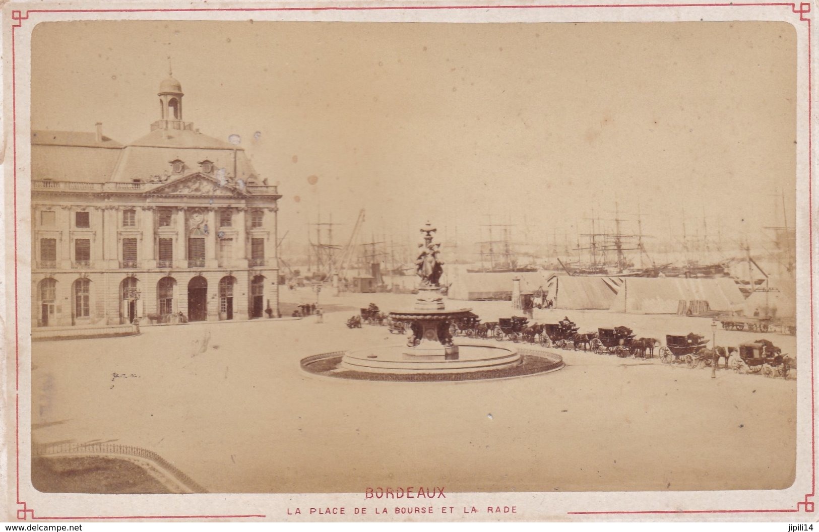 BORDEAUX LA PLACE DE LA BOURSE ET LA RADE PHOTO ANCIENNE ALBUMINEE SUR CARTON Achat Immediat - Ancianas (antes De 1900)