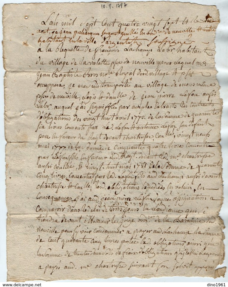 VP15.980 - ARGENTAT - Cachet De Généralité De LIMOGES - Acte De 1787 - Mr LACHAMP Contre Mr LAFON à NEUVILLE - Cachets Généralité