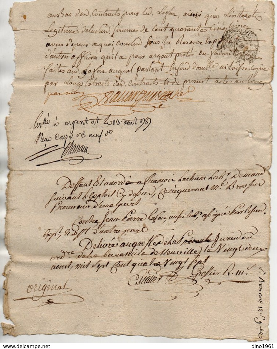 VP15.980 - ARGENTAT - Cachet De Généralité De LIMOGES - Acte De 1787 - Mr LACHAMP Contre Mr LAFON à NEUVILLE - Algemene Zegels