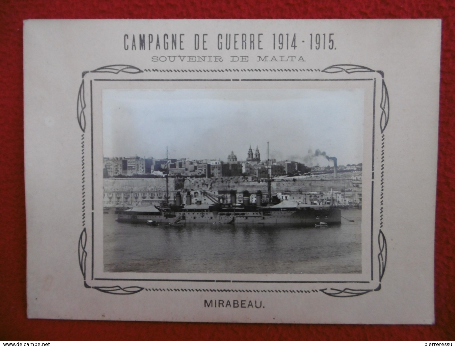MALTE SOUVENIR DE MALTA CUIRRASSÉ MIRABEAU MARINE CAMPAGNE DE GUERRE 1914 1915 PHOTO - Barche
