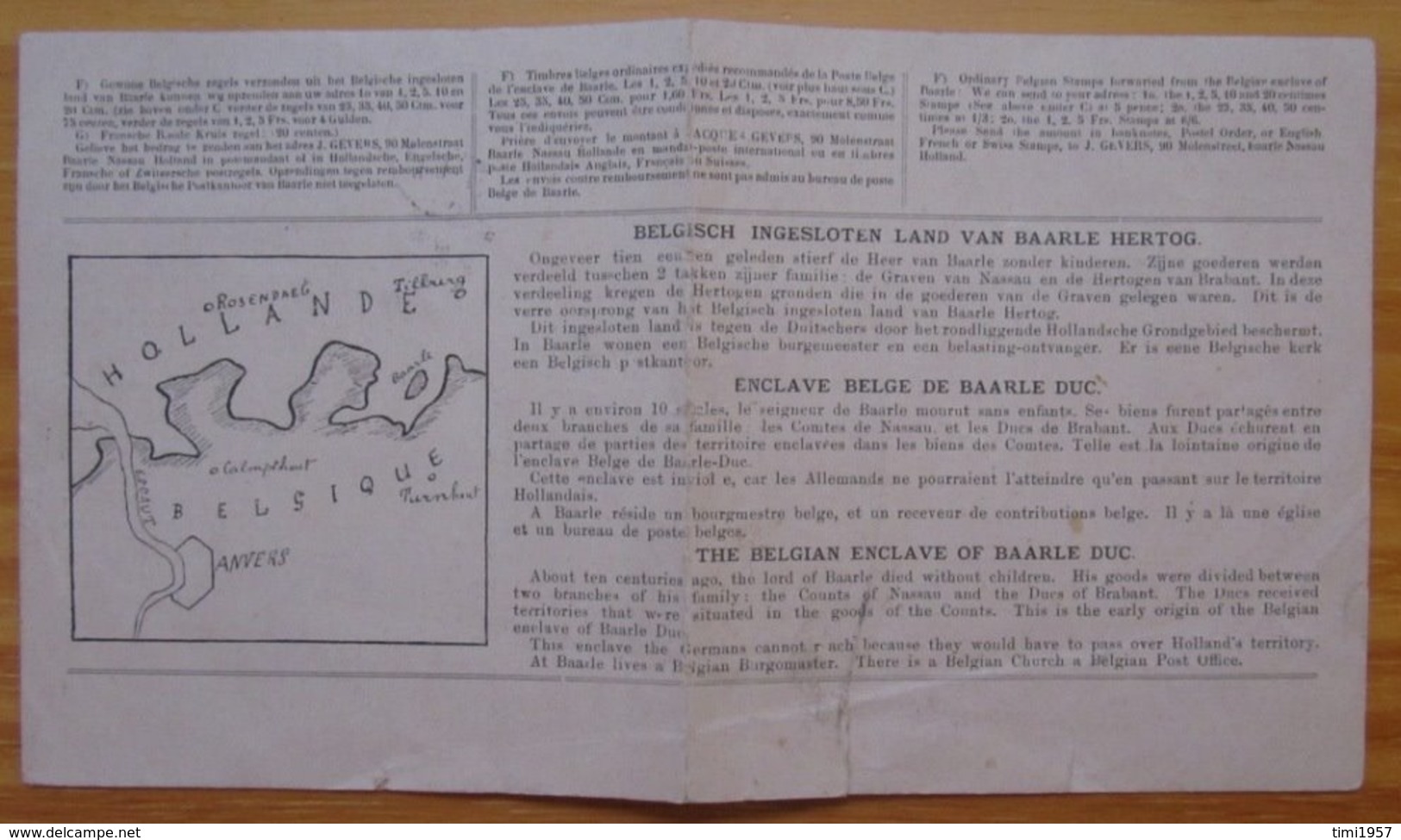Belgian Enclave Of BAARLE DUC 1919 Belgisch Ingesloten Land Van Baarle Hertog - Cartas & Documentos