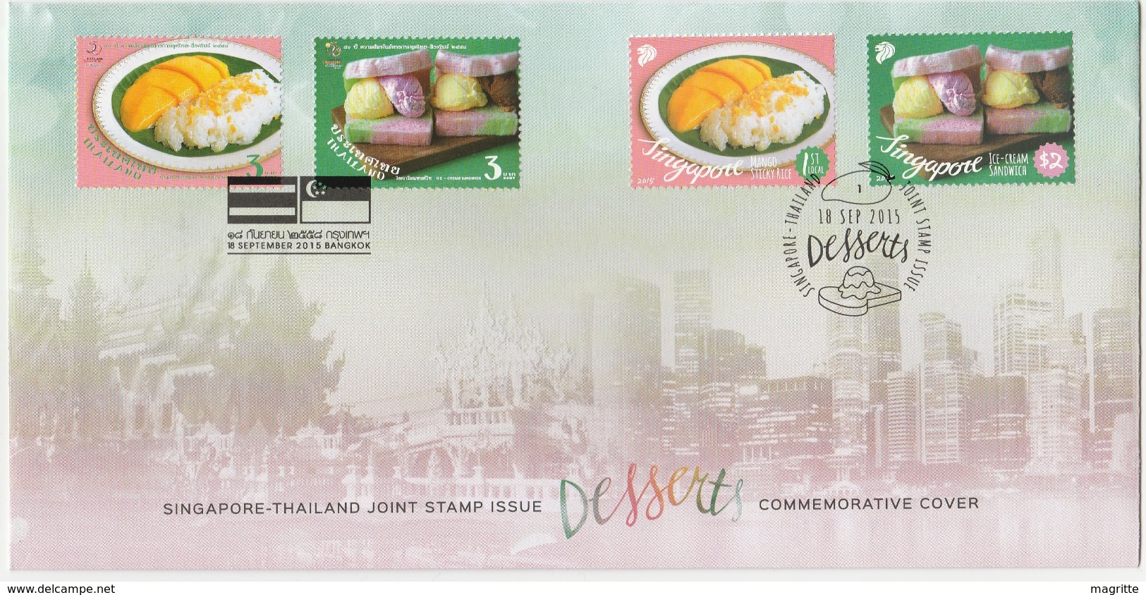 Singapour Thailande 2015 FDC Mixte Emission Commune Gastronomie Dessert Singapore Thailand Joint Issue Mixed FDC - Emissioni Congiunte