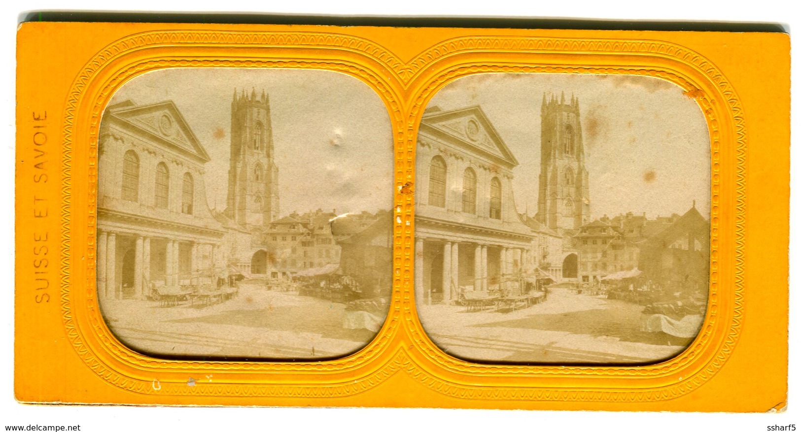 STEREO CARD Freiburg Fribourg Transparent Lightly Colored 1890'ies Small Tear In Left Pane - Fribourg