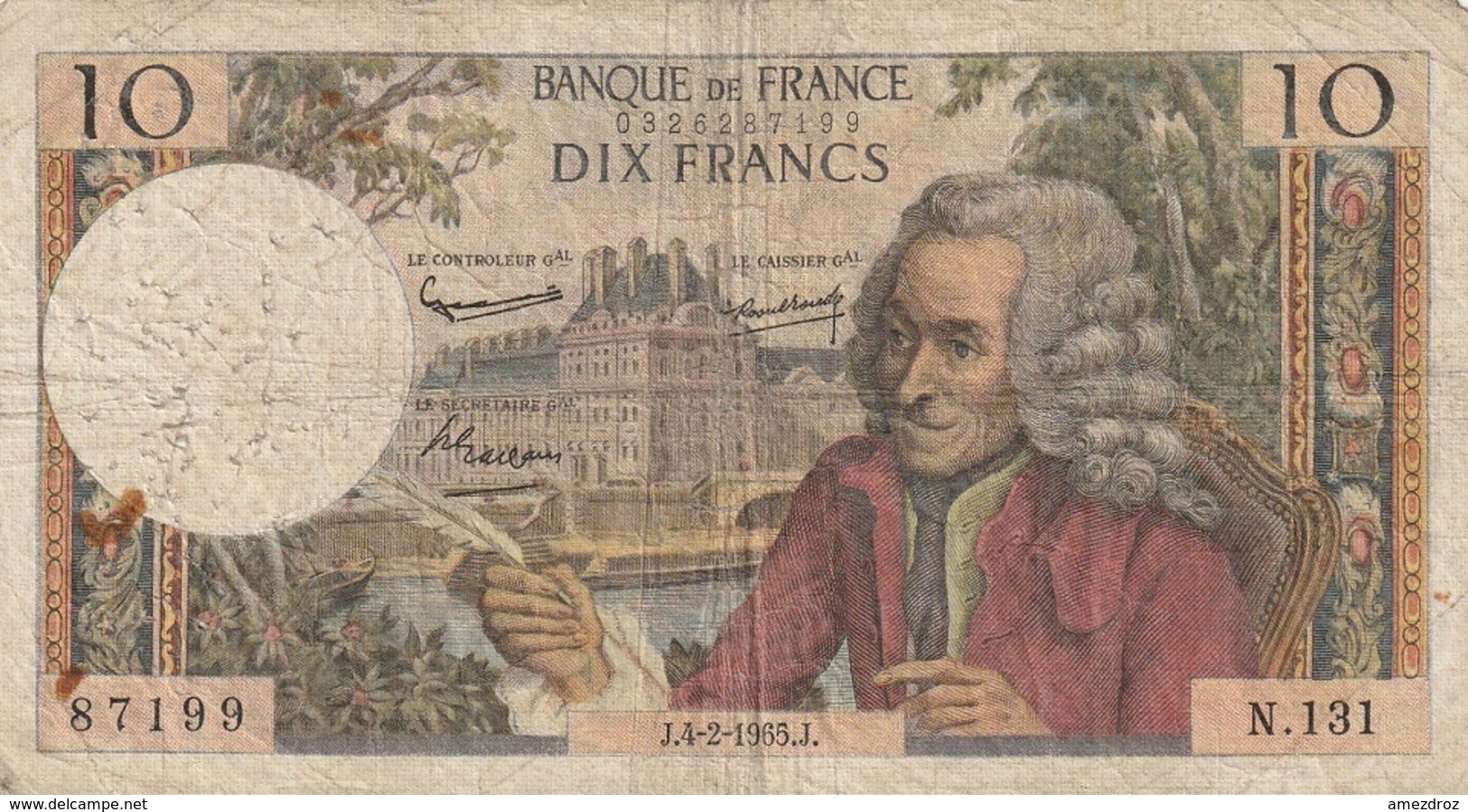 France 1965 Billet De 10 Francs Voltaire (D) - 10 F 1963-1973 ''Voltaire''