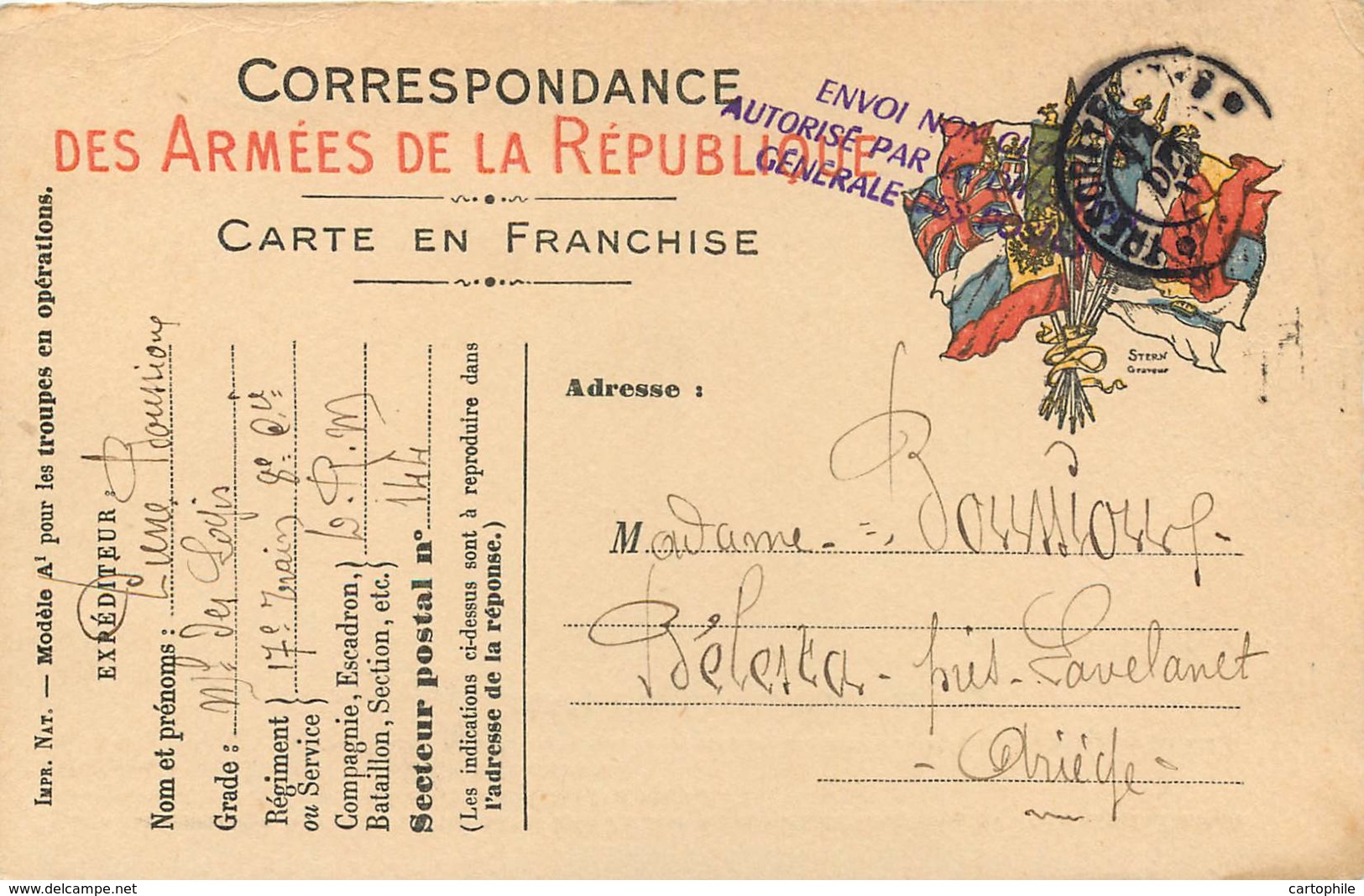 Carte De Franchise Militaire Du Soldat Boussioux Pour Bélesta Ariege En 1915 - Cartas & Documentos