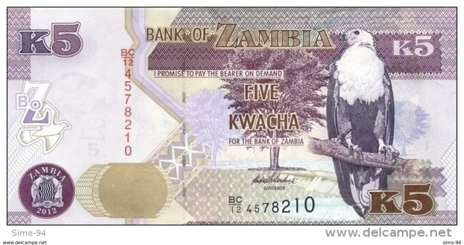 Zambia P.50 5 Kwacha 2012 Unc - Zambia